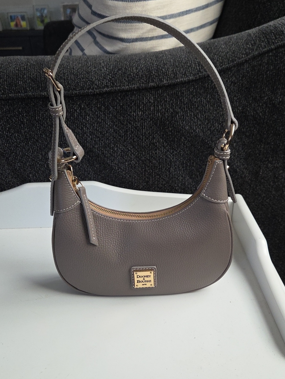 Dooney & Bourke Taupe Pebble Leather Mini Shoulder Bag with Gold Hardware-NWT